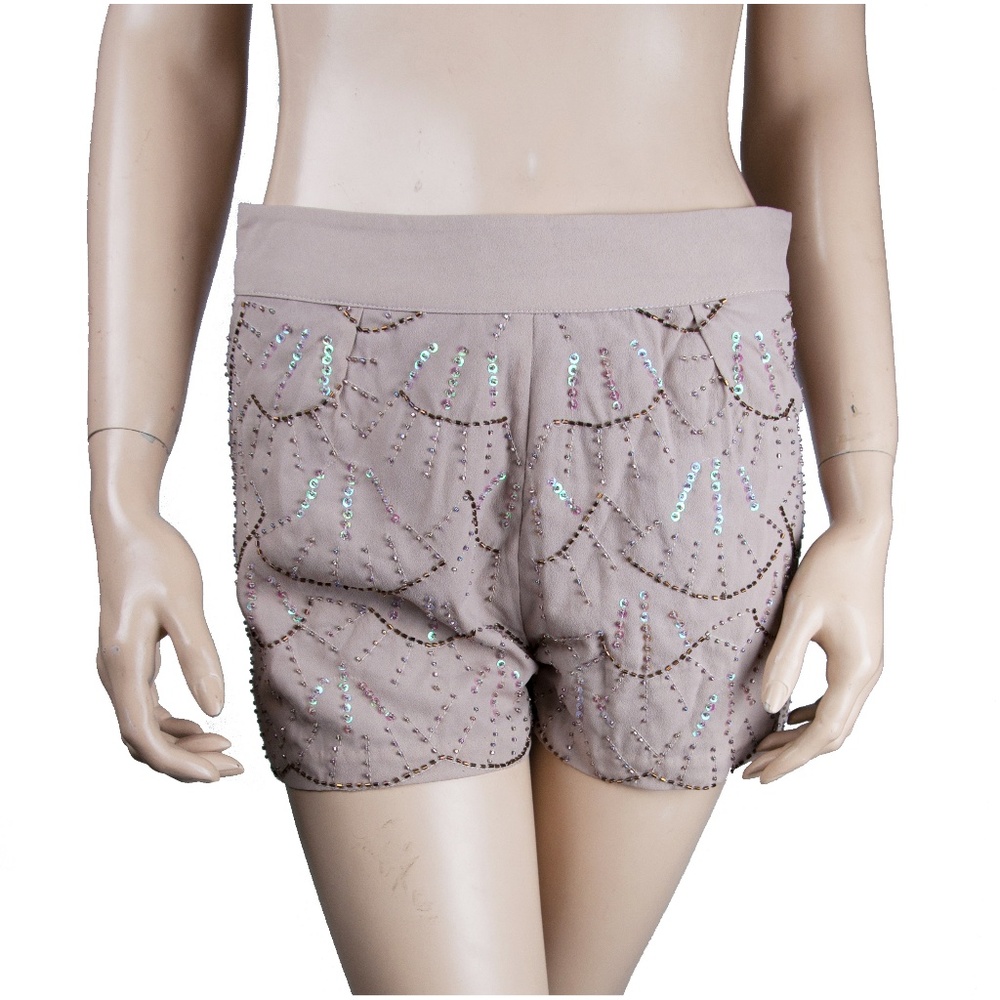 Shorts Beige Brown Beaded Hot Pants Sequin